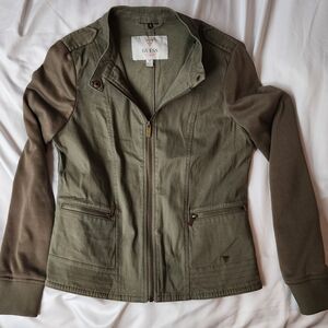Guess Women's Olive and Brown Utility Jacket Size Small